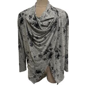 PEACE & PEARLS Women’s Size M Wrap Drape Sweater Cowl Neck Floral Cottage Boho